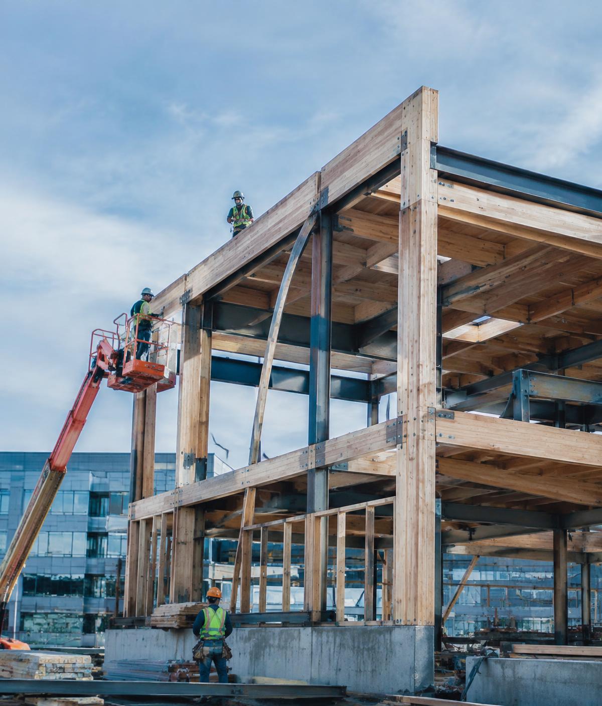 Equipo de construcción trabajando en una estructura